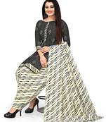 black Cotton Geometric Printed Unstitched Salwar Suit Material