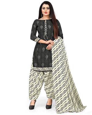 black Cotton Geometric Printed Unstitched Salwar Suit Material 2