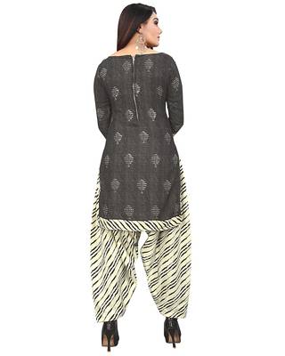 black Cotton Geometric Printed Unstitched Salwar Suit Material 3