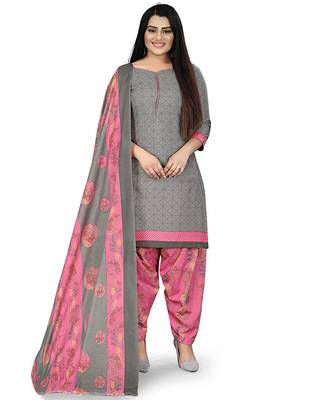 grey Cotton Geometric Printed Unstitched Salwar Suit Material 2