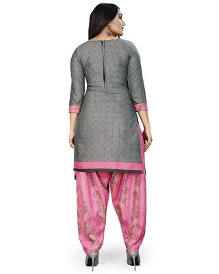 grey Cotton Geometric Printed Unstitched Salwar Suit Material 3