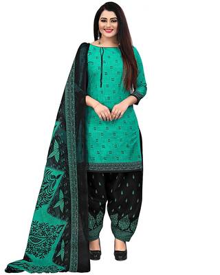 blue Cotton Geometric Printed Unstitched Salwar Suit Material 1