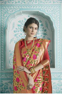 Gold woven banarasi silk saree with blouse 2