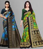 multicolor printed art silk saree with blouse combo pack of 2 saree