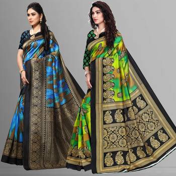 multicolor printed art silk saree with blouse combo pack of 2 saree 2