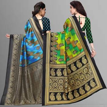 multicolor printed art silk saree with blouse combo pack of 2 saree 3