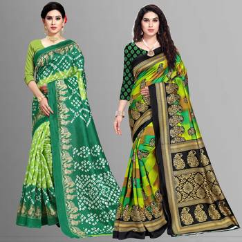 multicolor printed art silk saree with blouse combo pack of 2 saree 1