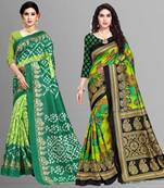multicolor printed art silk saree with blouse combo pack of 2 saree