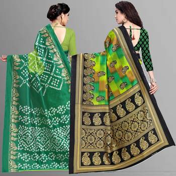 multicolor printed art silk saree with blouse combo pack of 2 saree 3