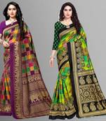 multicolor printed art silk saree with blouse combo pack of 2 saree