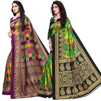 multicolor printed art silk saree with blouse combo pack of 2 saree 2