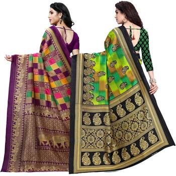 multicolor printed art silk saree with blouse combo pack of 2 saree 3