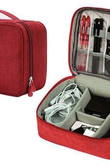 Atorakushon    Electronics Accessories Organizer Bag Carry Gadget Travel Case for Portable Zippered Pouch Red pack of 1
