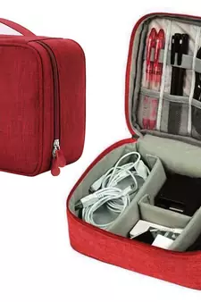 Atorakushon    Electronics Accessories Organizer Bag Carry Gadget Travel Case for Portable Zippered Pouch Red pack of 1