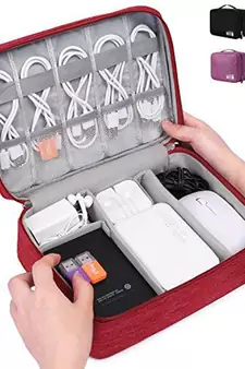 Atorakushon    Electronics Accessories Organizer Bag Carry Gadget Travel Case for Portable Zippered Pouch Red pack of 1