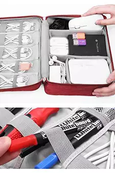 Atorakushon    Electronics Accessories Organizer Bag Carry Gadget Travel Case for Portable Zippered Pouch Red pack of 1
