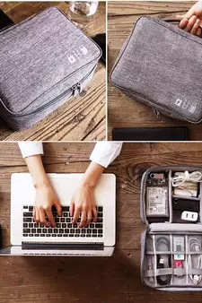 Atorakushon    Electronics Accessories Organizer Bag Carry Gadget Travel Case for Portable Zippered Pouch Grey pack of 1