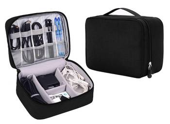 Atorakushon ® Electronics Accessories Organizer Bag Carry Gadget Travel Case for Portable Zippered Pouch Black pack of 1 1