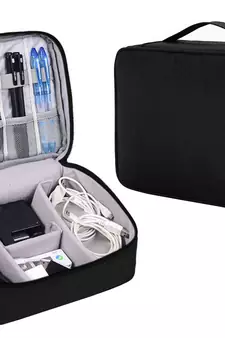 Atorakushon ® Electronics Accessories Organizer Bag Carry Gadget Travel Case for Portable Zippered Pouch Black pack of 1