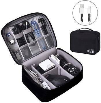 Atorakushon ® Electronics Accessories Organizer Bag Carry Gadget Travel Case for Portable Zippered Pouch Black pack of 1 3