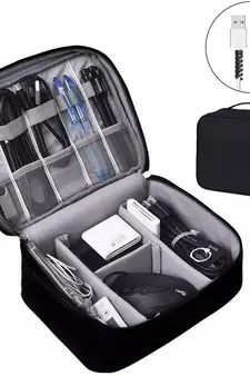 Atorakushon ® Electronics Accessories Organizer Bag Carry Gadget Travel Case for Portable Zippered Pouch Black pack of 1