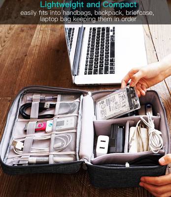Atorakushon ® Electronics Accessories Organizer Bag Carry Gadget Travel Case for Portable Zippered Pouch Black pack of 1 4
