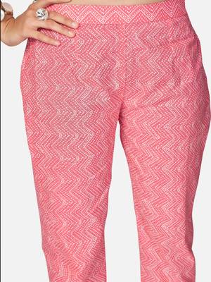 Women's Printed & Handwork Anarkali Cotton Pink Kurta With Pant & Dupatta 6