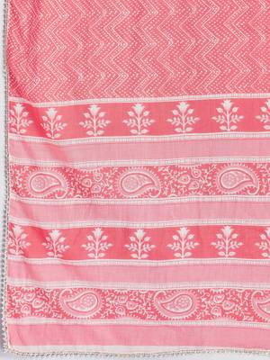 Women's Printed & Handwork Anarkali Cotton Pink Kurta With Pant & Dupatta 7
