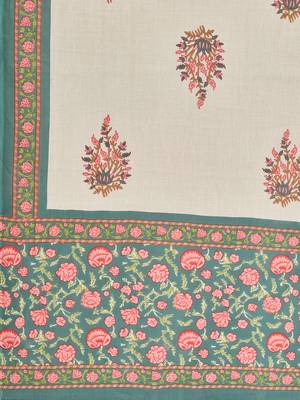 Women's Floral Print Straight Cotton Green Kurta With Pant & Dupatta 7