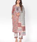 Women's Printed & lace Work Straight Cotton Pink Kurta With Pant & Dupatta