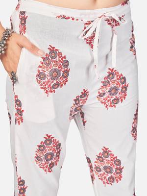 Women's Printed & lace Work Straight Cotton Pink Kurta With Pant & Dupatta 6