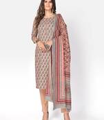Women's Printed & sequience work Straight Cotton Olive Green Kurta With Pant & Dupatta