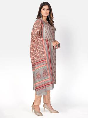 Women's Printed & sequience work Straight Cotton Olive Green Kurta With Pant & Dupatta 4
