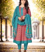 Women's Printed & sequience work A-line Cotton Pink Kurta With Pant & Dupatta