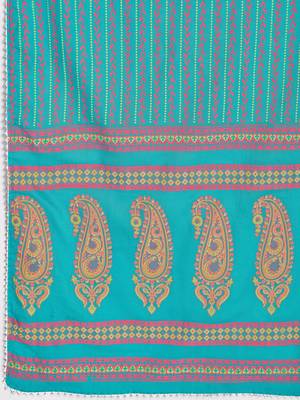 Women's Printed & sequience work A-line Cotton Pink Kurta With Pant & Dupatta 7