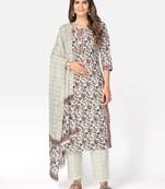 Women's Floral Print & gota patti Straight Cotton White Kurta With Pant & Dupatta