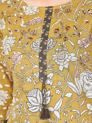 Women's Printed & kasab embroidered Straight Cotton Light Yellow Kurta With pant 5