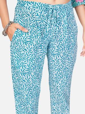 Women's Printed & embroidered Straight Cotton Turquoise Kurta With Pant & Dupatta 6