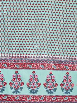 Women's Printed & sequience work Straight Cotton sky blue Kurta With Pant & Dupatta 7