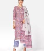 Women's Printed & Gota Patti Straight Cotton Pink Kurta With Pant & Dupatta