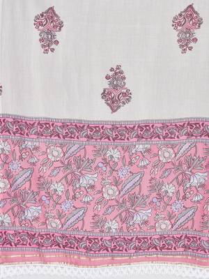 Women's Printed & Gota Patti Straight Cotton Pink Kurta With Pant & Dupatta 7