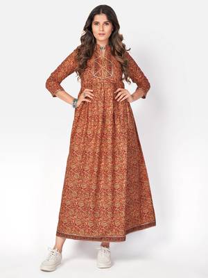 Women's Printed & Gota Patti Anarkali Cotton Red Kurta 1