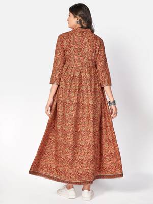 Women's Printed & Gota Patti Anarkali Cotton Red Kurta 2