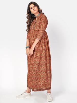 Women's Printed & Gota Patti Anarkali Cotton Red Kurta 4