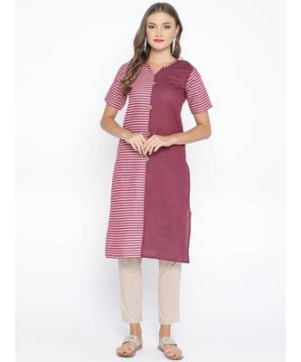 Purple khadi Cotton Straight Kurta with Striped Design 1