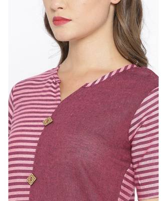 Purple khadi Cotton Straight Kurta with Striped Design 2