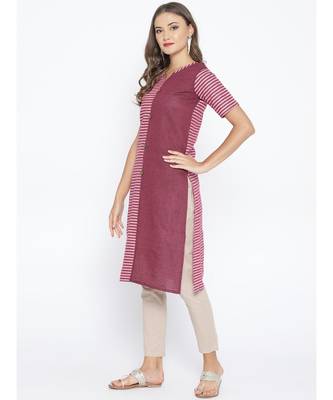 Purple khadi Cotton Straight Kurta with Striped Design 3