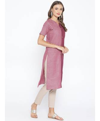 Purple khadi Cotton Straight Kurta with Striped Design 4