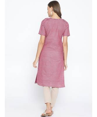 Purple khadi Cotton Straight Kurta with Striped Design 5