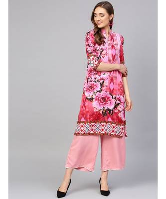 Pink Cream Ikat inspired Batik Printed Straight Kurta 1